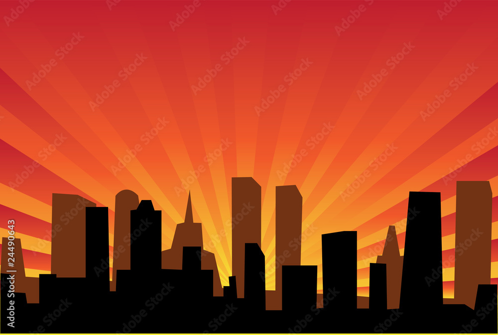 city background with sunrise