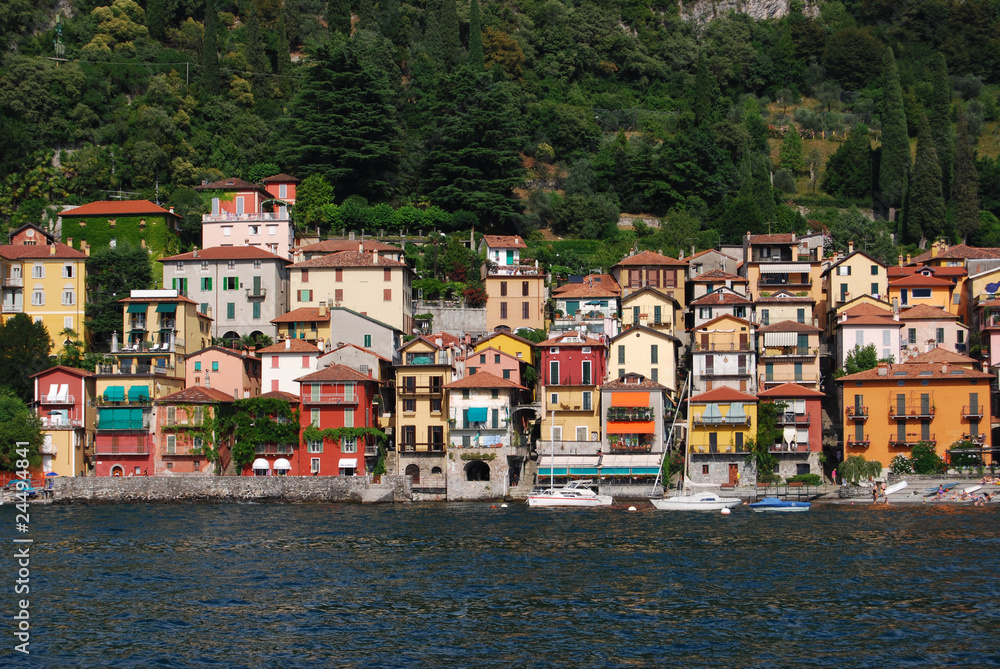 Colorful houses beside Lake Como, Italy
