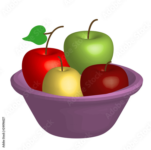 3D Fruit Bowl with Apples,object isolated, vector