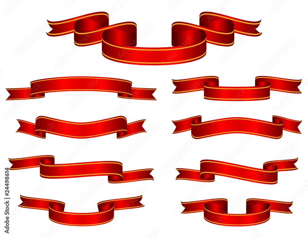 Obraz premium Red Banner Ribbon Set Vector