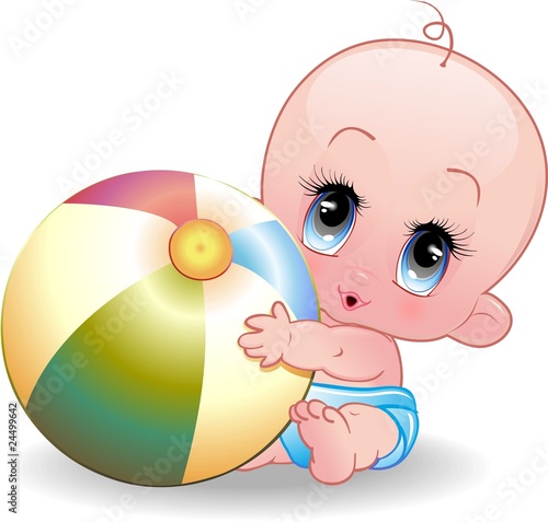 Bebè con Pallone-Baby Playing with Ball-Vector