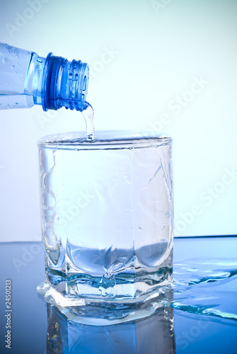 glass of water and bottle