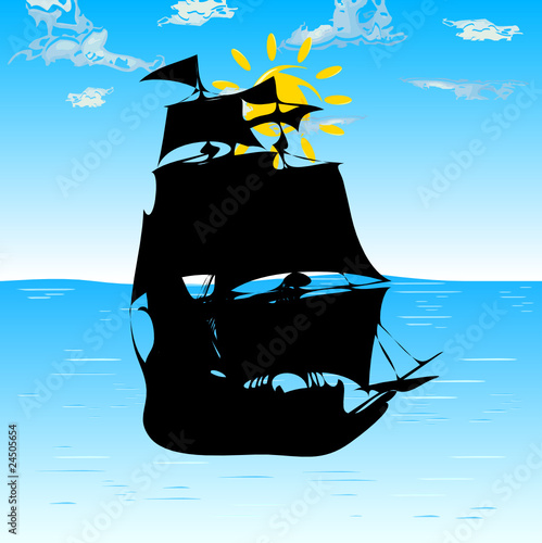 boat black silhouette on sea illustration