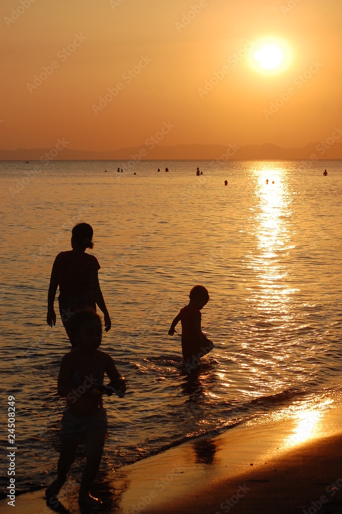 Swimmers in the Sunset
