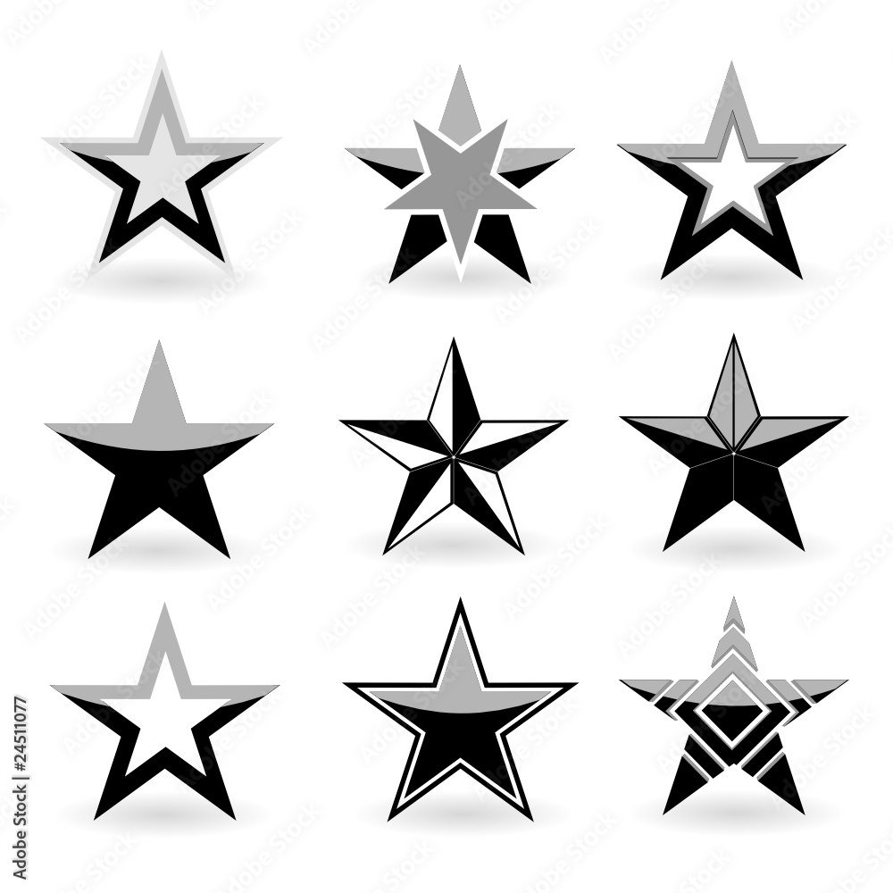 Black star set, vector Black star set, vector