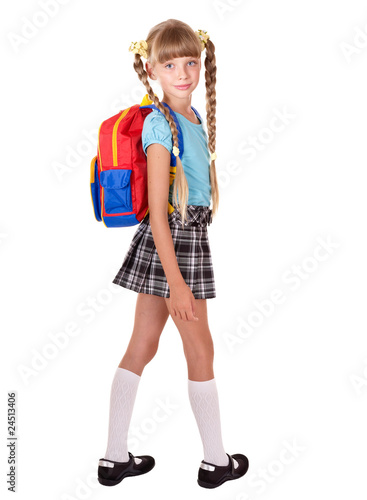 School girl in uniform with backpack. © Gennadiy Poznyakov