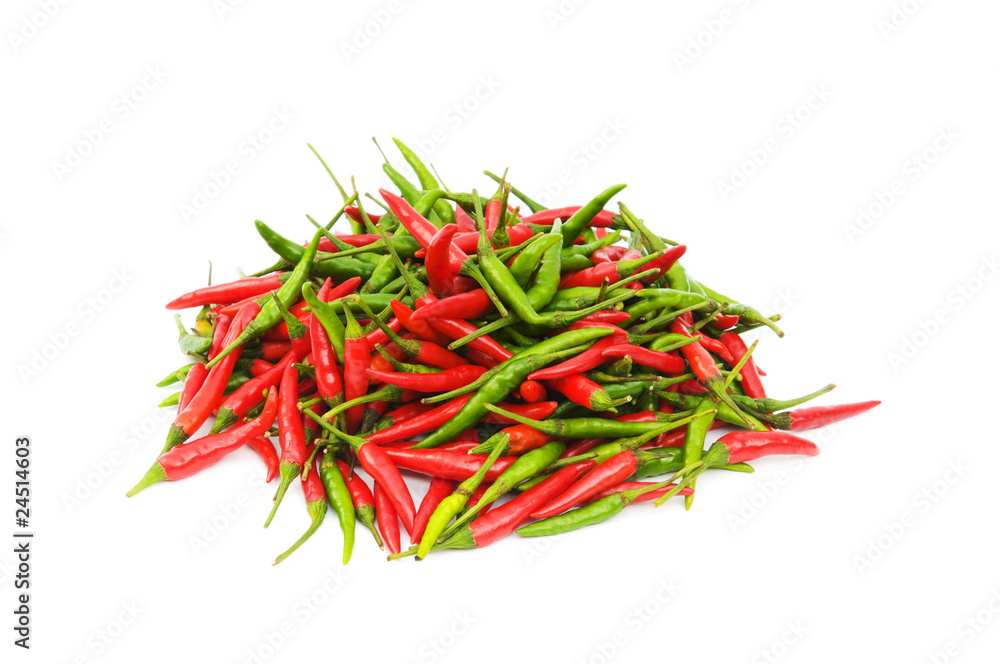 Red and green peppers isolated on the white Red and green peppers isolated on the white