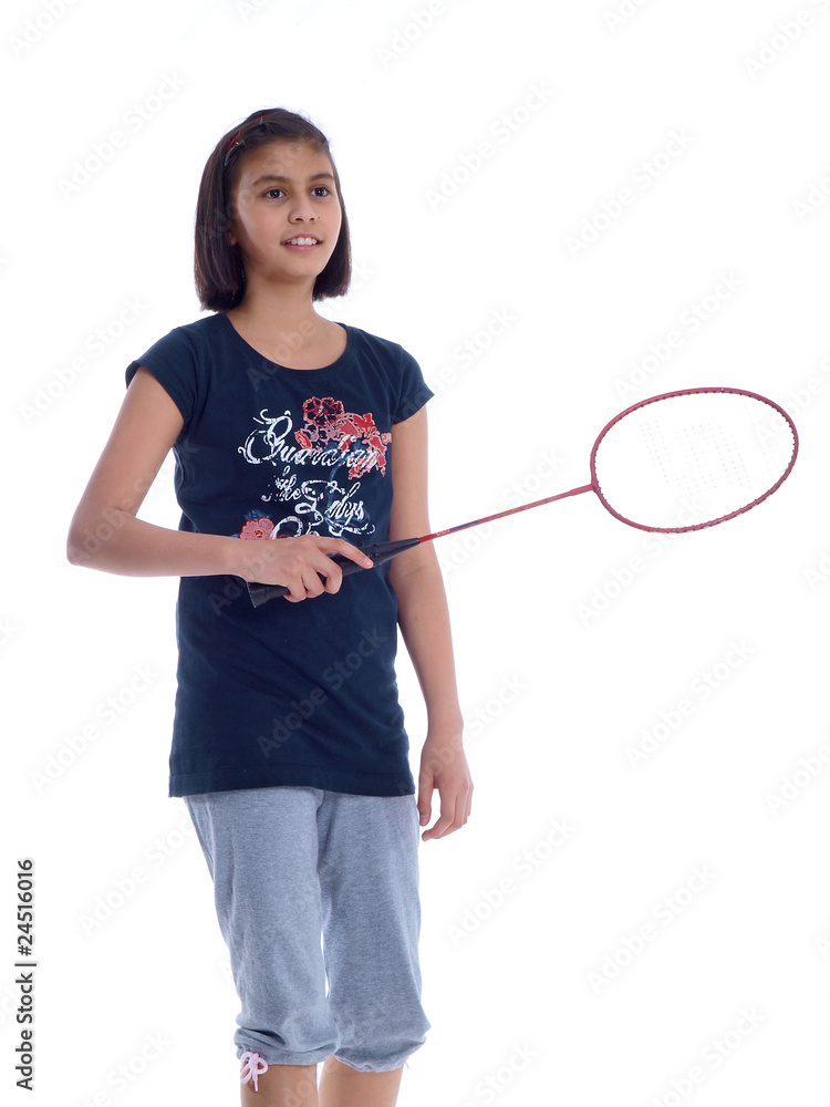 girl playing badminton isolated on white background girl playing badminton isolated on white background