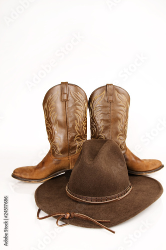 Cowboy Boots & Hat - studio on white