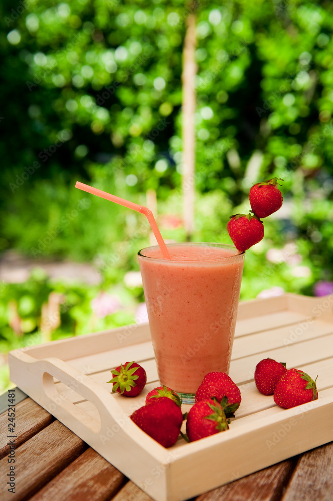 Strawberry smoothie in the garden Strawberry smoothie in the garden