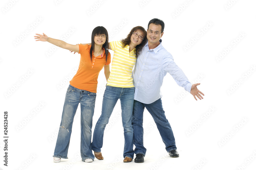 Happy family posing in front of camera Happy family posing in front of camera