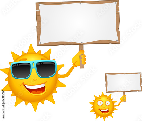 Cartoon Sun Characters with wooden signboards. To see the other vector sun illustrations , please check Sun collection..