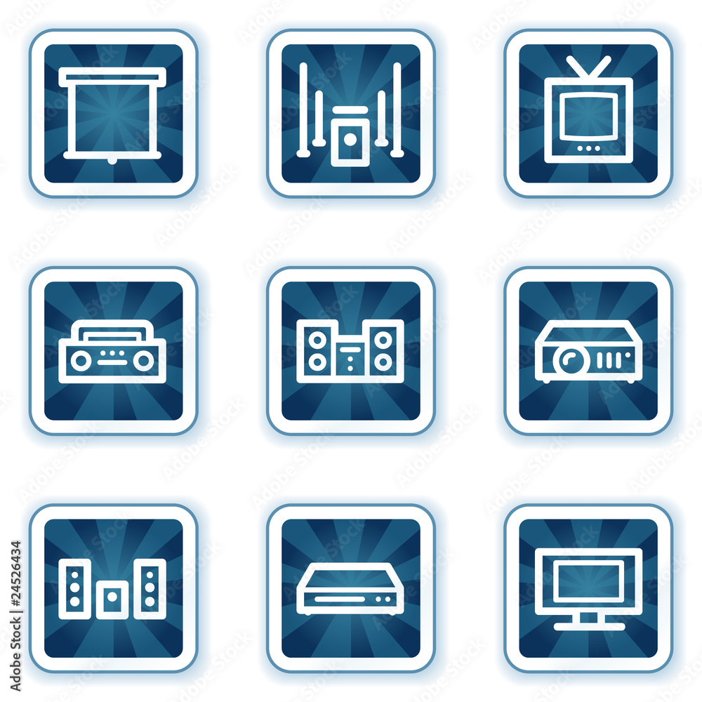 Audio video web icons, navy square buttons Audio video web icons, navy square buttons