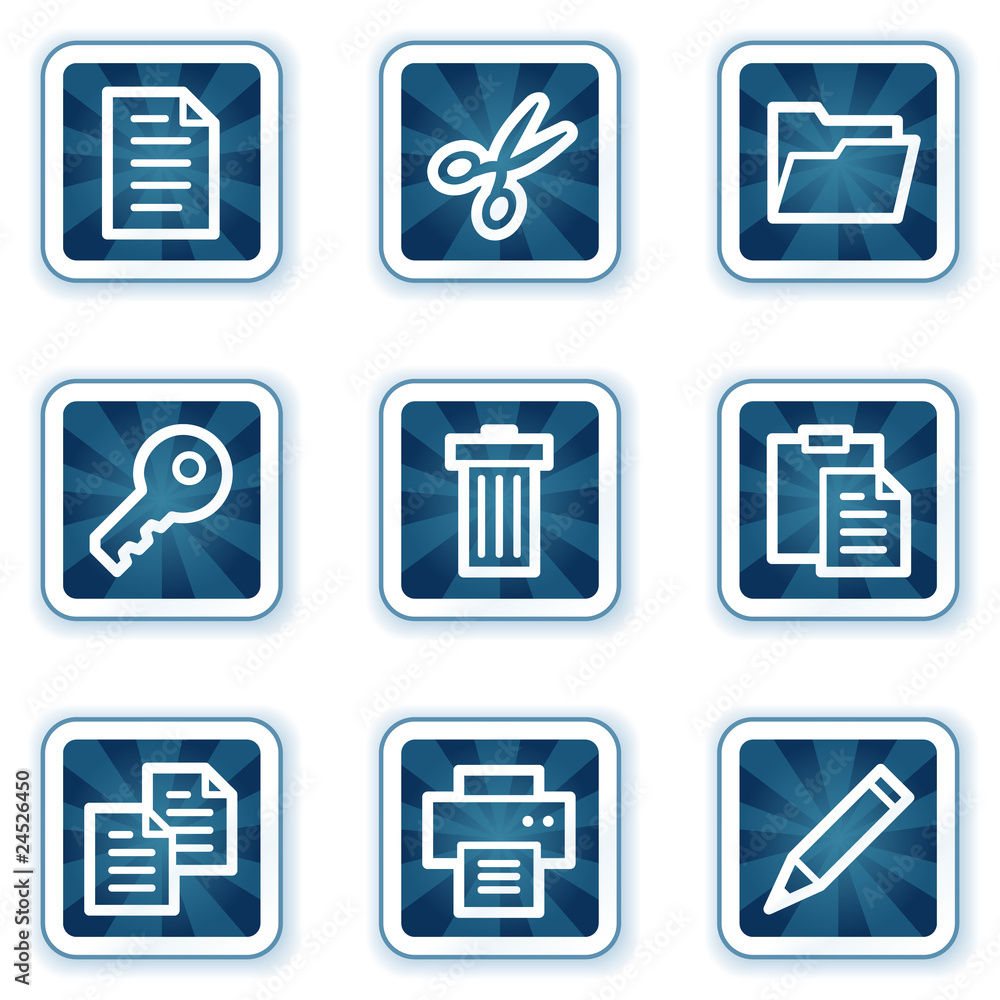 Document web icons set 1, navy square buttons Document web icons set 1, navy square buttons