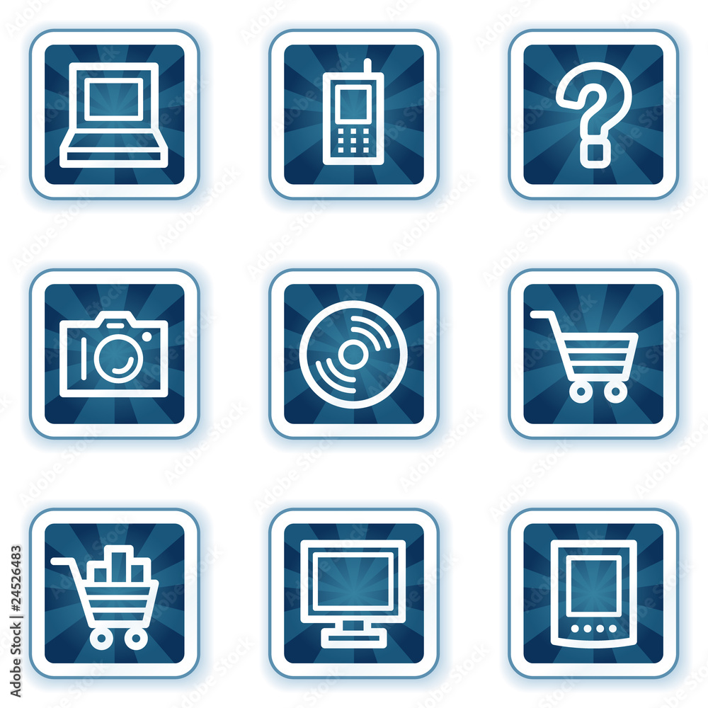 Electronics web icons set 1, navy square buttons Electronics web icons set 1, navy square buttons