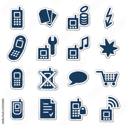 Mobile phones web icons, navy sticker series