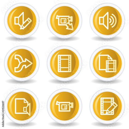 Audio video edit web icons, yellow glossy circle buttons © Sergiy Timashov