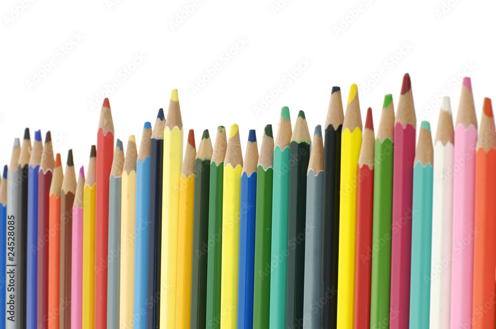 Assortment of coloured pencils with shadow on white Assortment of coloured pencils with shadow on white