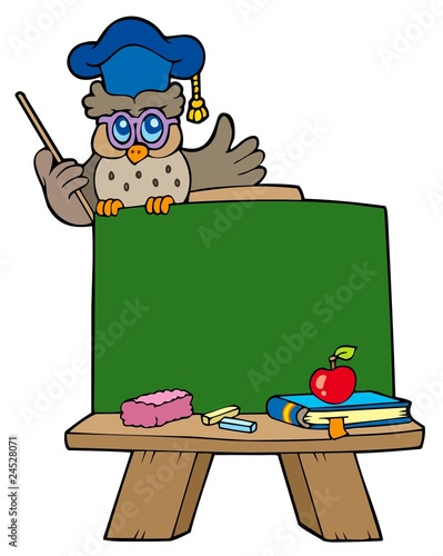 School chalkboard with owl teacher
