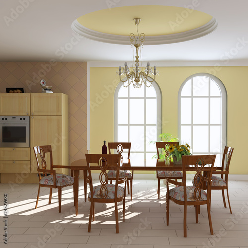 3d render classic dining room