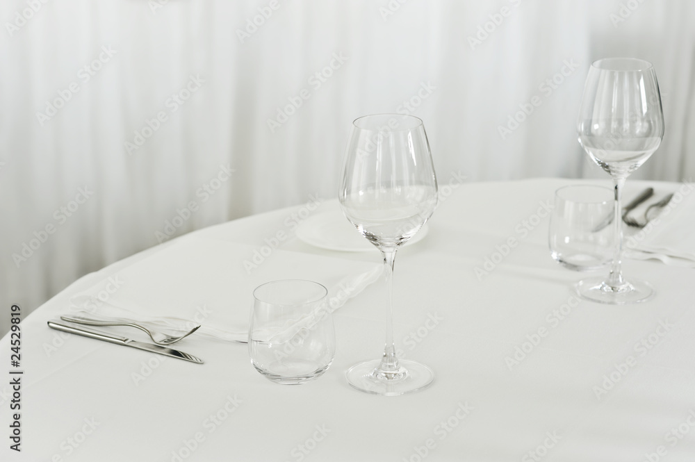 Empty served restaurant table,white Empty served restaurant table,white