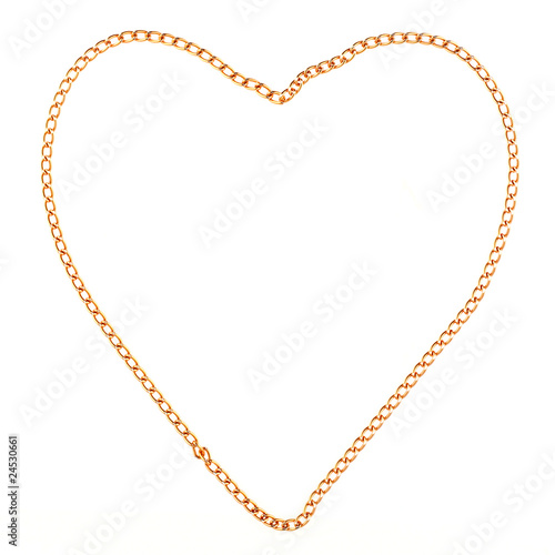 Heart made with gold chain isolated on white