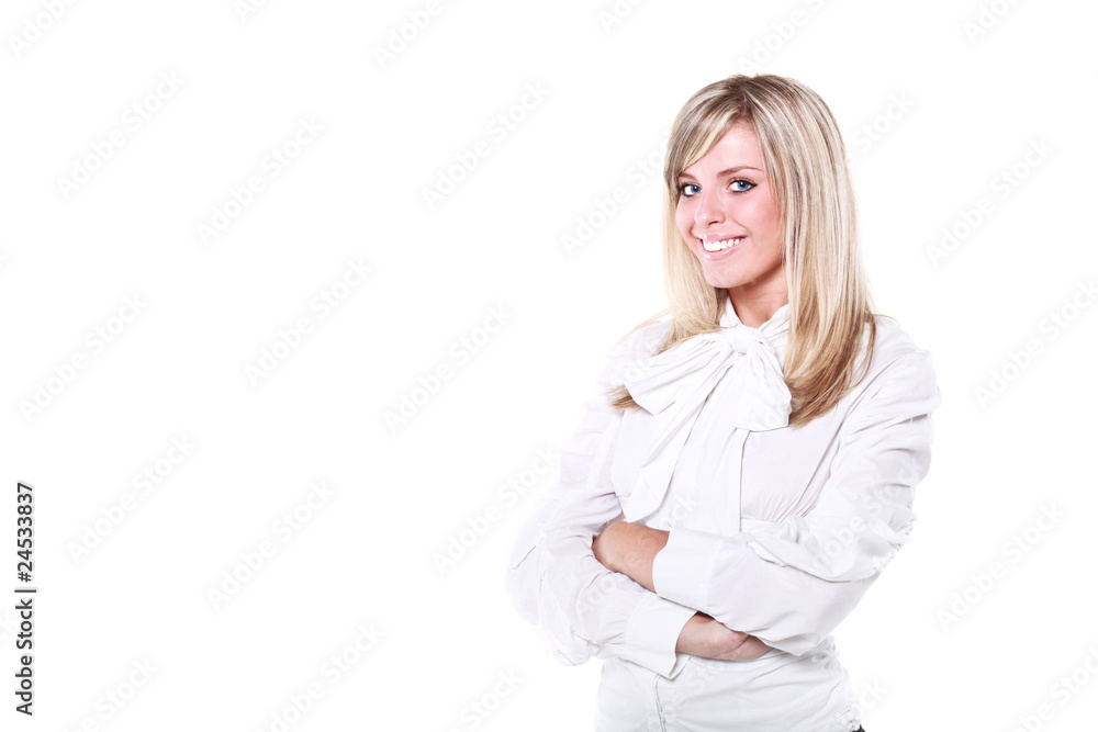 Young beautiful happy blond buisinesswoman arms folded Young beautiful happy blond buisinesswoman arms folded