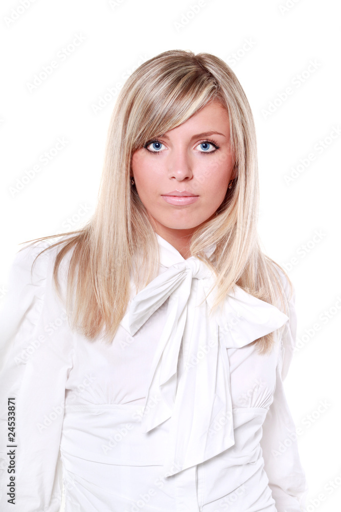 Beautiful young lady in white shirt isolated Beautiful young lady in white shirt isolated