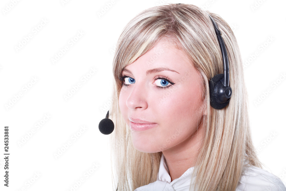 bright picture of friendly female helpline operator bright picture of friendly female helpline operator