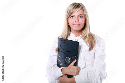 Young beautiful young business woman holding a folder