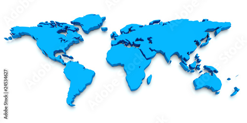 3D World Map. Blue