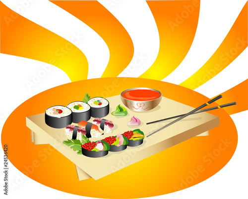 sushi, Japanese traditional cuisine dishes for asian restaurant menu photo