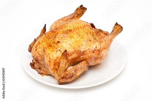 backed/roast chicken isolated on white