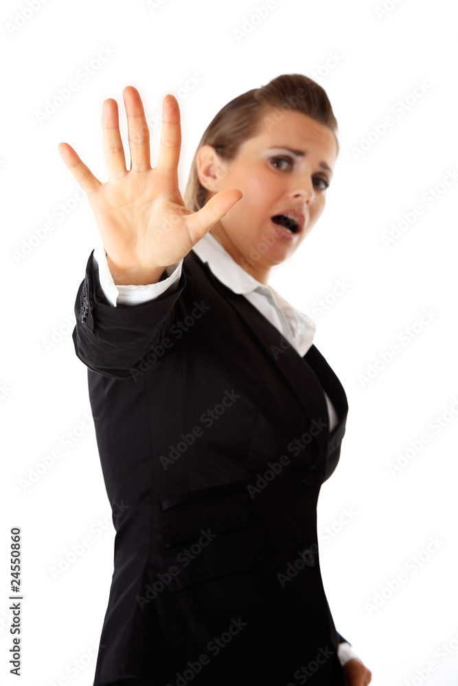 scared modern business woman isolated on white background scared modern business woman isolated on white background
