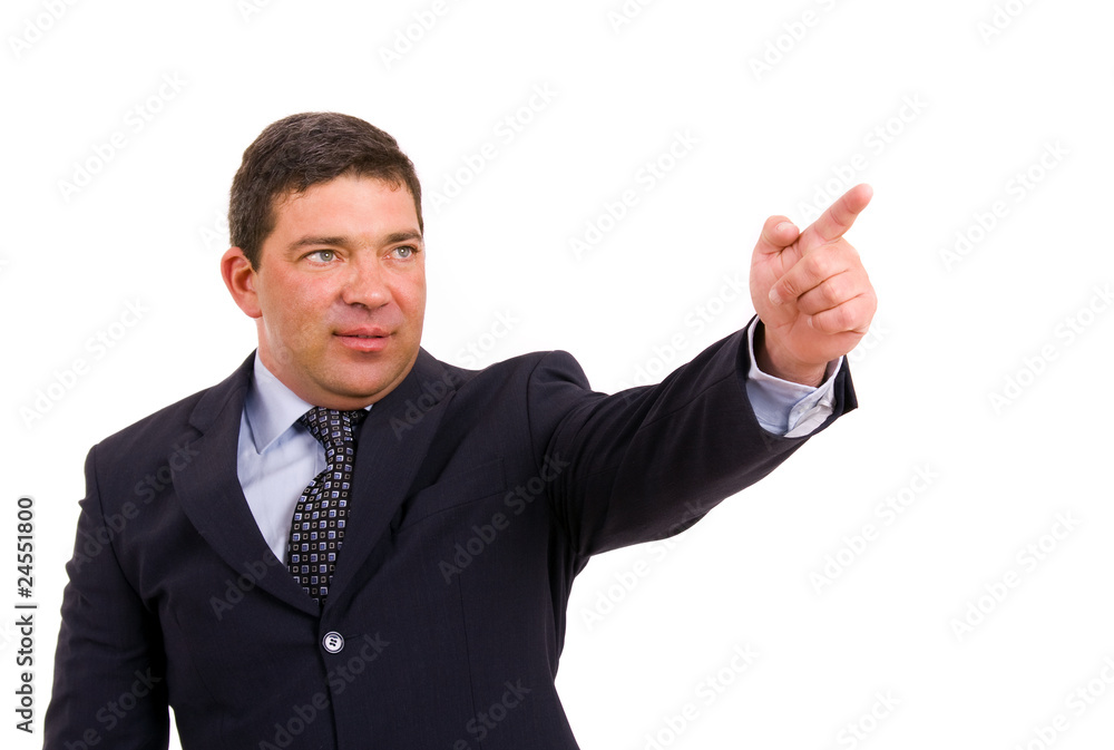 mature business man pointing with his finger, isolated on white mature business man pointing with his finger, isolated on white