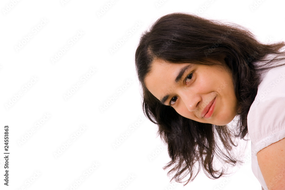 portrait of a beautiful brunette woman isolated on white portrait of a beautiful brunette woman isolated on white