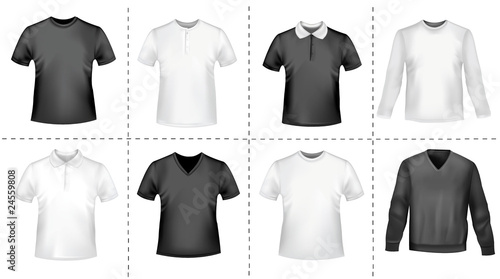 Black and white men shirts. Photo-realistic vector.