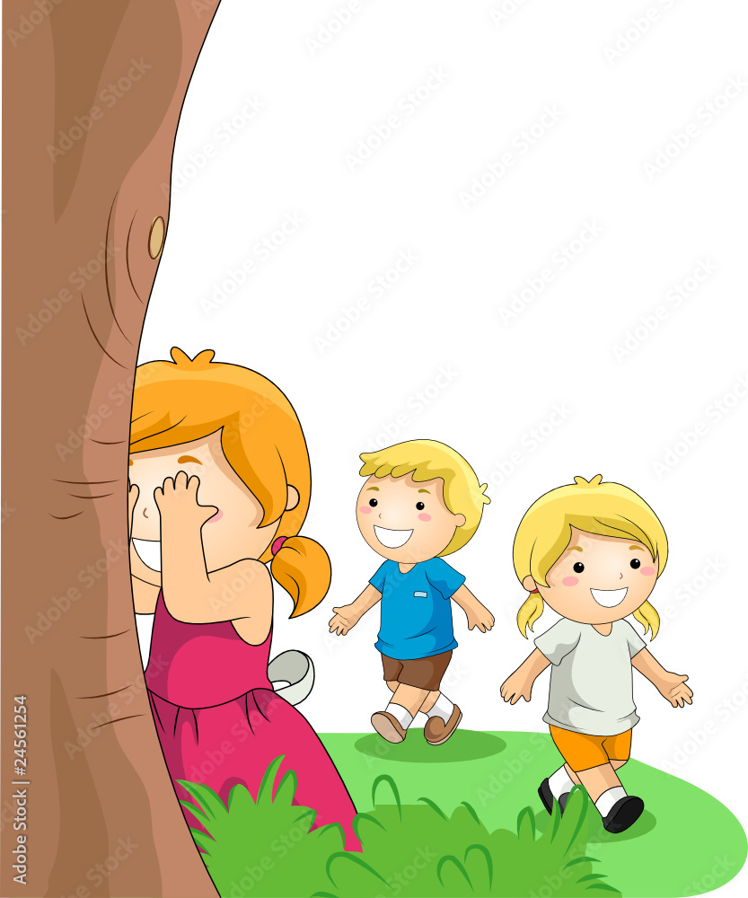 Vector illustration cartoon of children playing hide and seek in the park.  Stock Vector