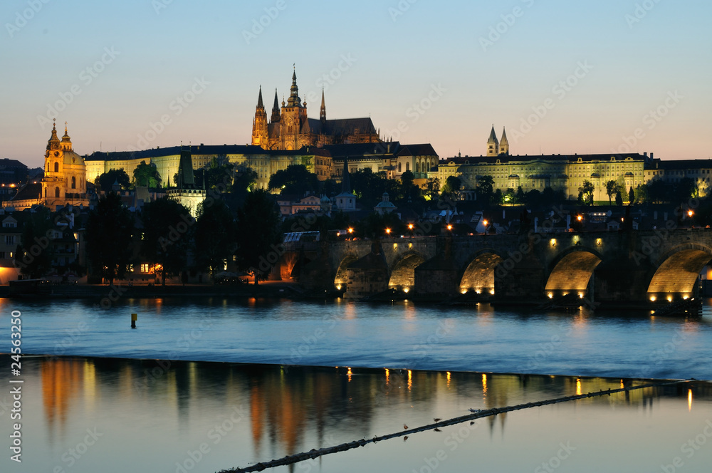 Charles bridge and Saint Vitus cathedral in Prague