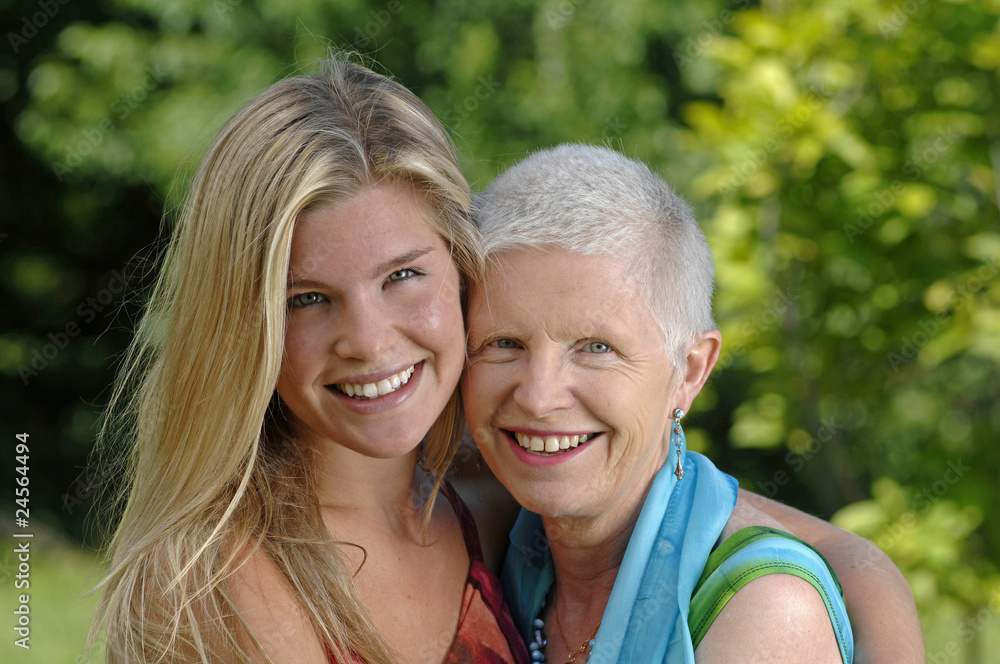 Mother and daughter hug