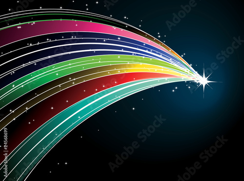 Abstract rainbow comet with stars
