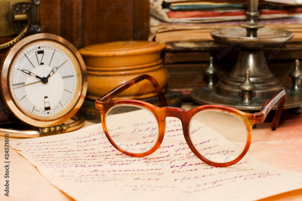 Fototapeta premium Pile of old books and different things