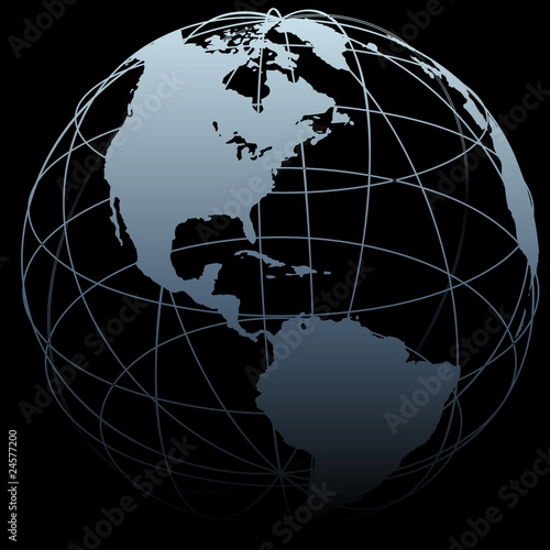 Globe symbol Earth latitude longitude 3D map on black