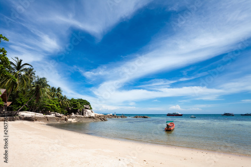 Tropical beach under blue sky. Thailand