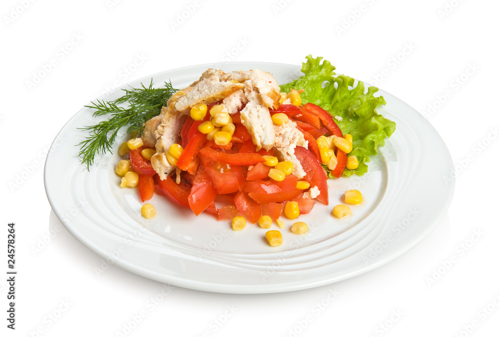 Сayenne salad with red pepper, chicken, corn and tomato Сayenne salad with red pepper, chicken, corn and tomato