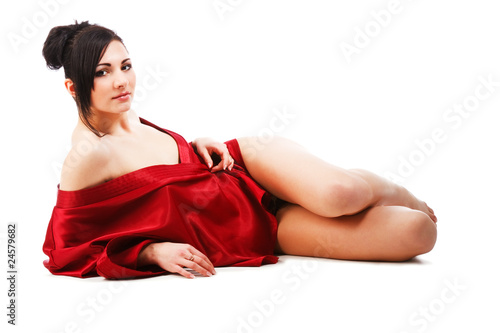 Sensuality young woman in red gown