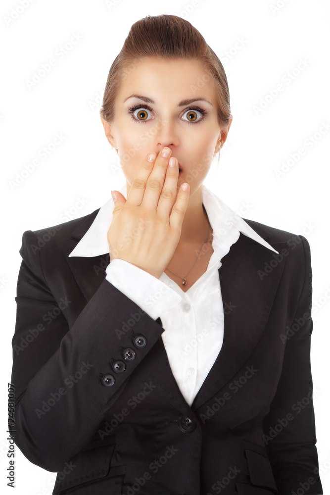 shocked modern business woman isolated on white background shocked modern business woman isolated on white background