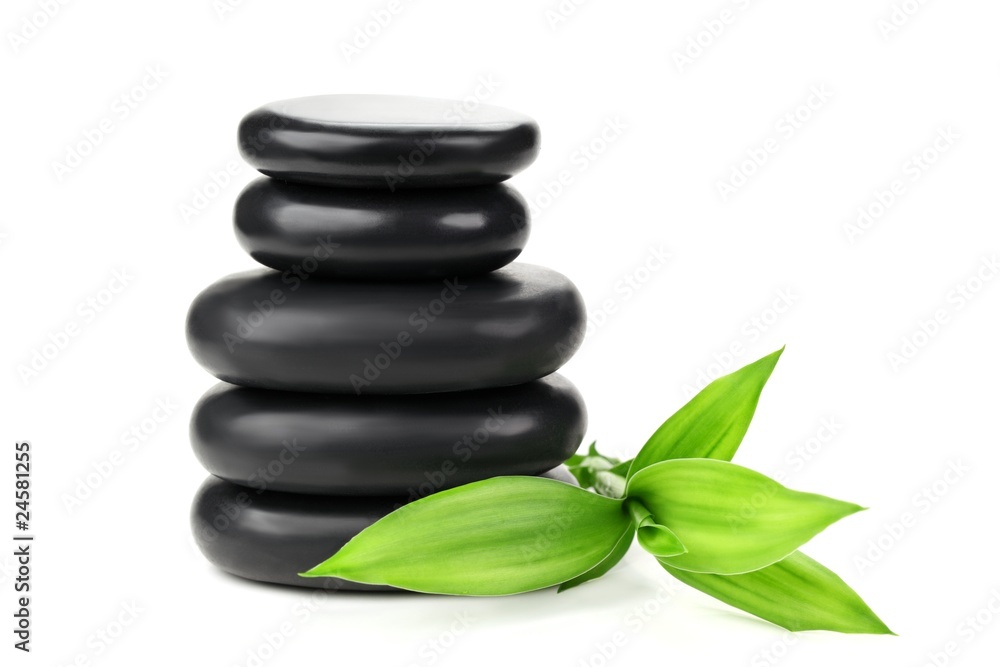 Stacked of stone with bamboo leaf Stacked of stone with bamboo leaf