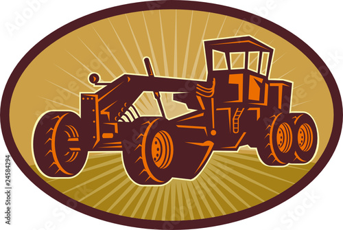 Construction road or motor grader with sunburst