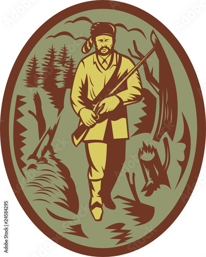 American pioneer or mountain man with rifle